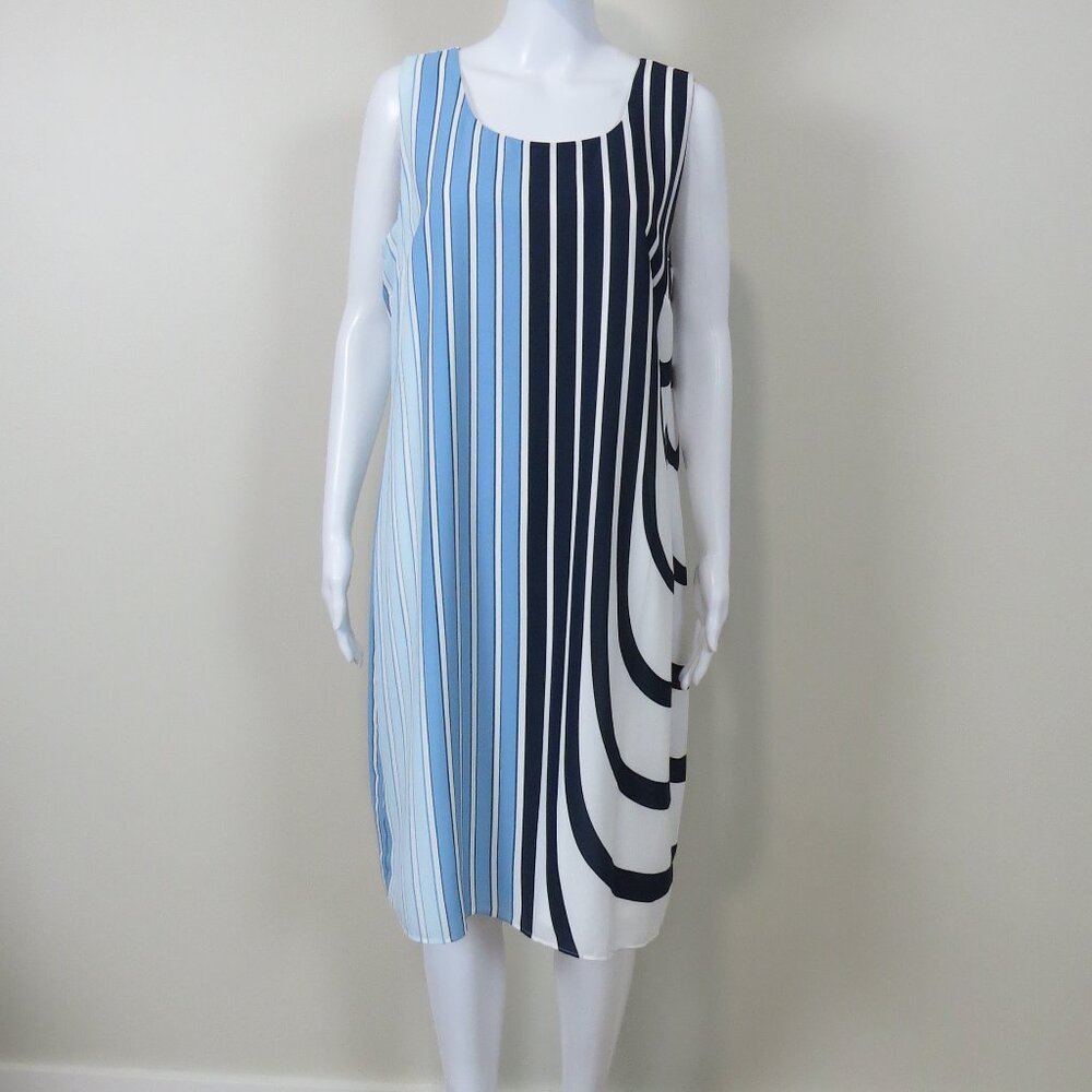 NEW Chico's Cool Striped Sleeveless Dress, Lined SIZE 2 (US 12) Blue